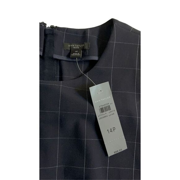 Ann Taylor Blouse Plaid Navy & White size 14P - Picture 2 of 8